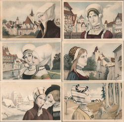 Lot of 6: M.M. Vienne #137 Austrian Women Artist Signed Postcard Postcard Postcard