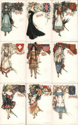 Lot of 9: Women of Different Countries Postcard