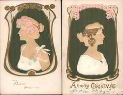 Lot of 2: Art Nouveau Women Silhouettes Postcard