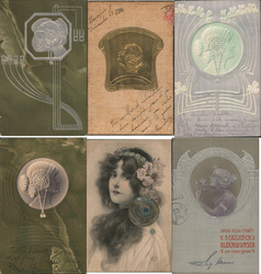 Lot of 6: Art Nouveau Women, Embossed, Kirchner-style Postcard