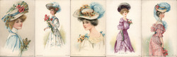 Lot of 5 Beautiful Women with Colorful Hats Postcard