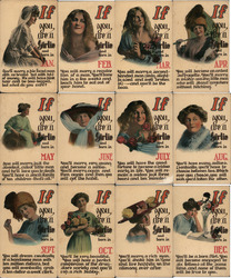 Complete Set of 12: "If you are a Girlie Born in..." Months Women Postcard Postcard Postcard