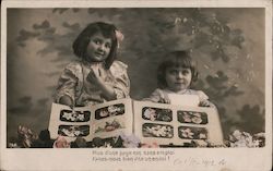 Children Looking at Postcard Album France Post Card Clubs, Collecting, Deltiology Postcard Postcard Postcard