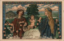 Italian Art: Two women carrying a cherub flautist on a flower garland Postcard