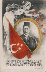 Turkey. Flag and Leader. Postcard
