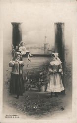 Letter H - Dutch Scene, Windmill, Flowers, Lace Postcard