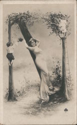 Letter "N" with woman and boy Postcard