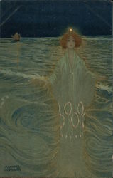 Woman on a moonlit seashore Series 197 Postcard