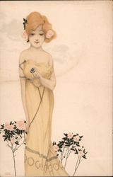 Woman with flowers Raphael Kirchner Postcard Postcard Postcard