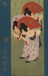 Three Geisha Girls With Fans, Mikado - Kirchner Postcard