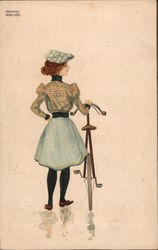Rear View of Red Head and Her Bicycle - Raphael Kirchner Postcard