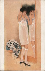 Girl in Slip and Stockings Dressing, Raphael Kirchner Postcard Postcard Postcard
