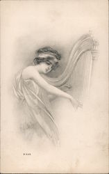 Classical Harp Player Postcard