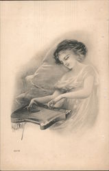 Woman playing a zither Postcard