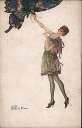 Art Deco Woman with Large Butterfly Postcard