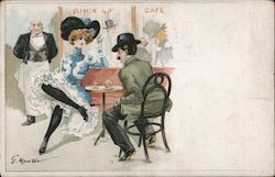 Couple at a cafe, by G. Mouton Postcard