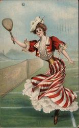 Woman Playing Tennis Postcard Postcard Postcard