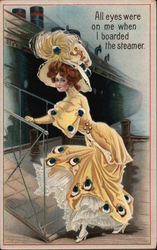 Gibson Girl Boarding Steamship Postcard