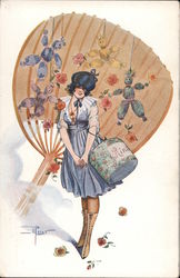 Woman and large fan Postcard