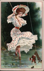 Fishing Is Enjoyed By Both Sexes. Postcard