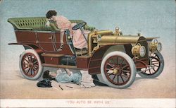 You Auto Be With Us - Women in Dresses Fix the Car Postcard