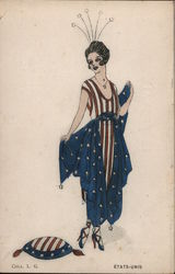 American woman in patriotic dress Postcard
