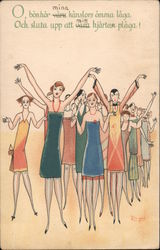 Oh Well! Flappers Throw Up Their Arms in Exasperation - Birger Postcard