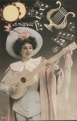 La Musique. Woman with a guitar. France M.F. Postcard Postcard Postcard