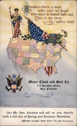 Patriotic American poem and map Meyer Cloak and Suit Co. Postcard