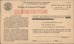 Notice of Arrival by Freight - Southern Pacific Railroad Postcard