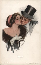 Couple Kissing "Behave!" Harrison Fisher Postcard Postcard Postcard