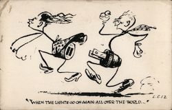 Female/Mail Electrical Outlets "When The Lights Go On Again All Over The World" Postcard