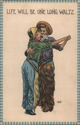 Life Will Be One Long Waltz. Cowboy couple dancing. Postcard