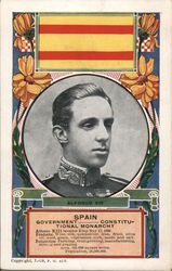 King Alfonso XIII of Spain, and flag Postcard