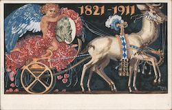 1821 - 1911 Angel driving a hearse drawn by deer Postcard