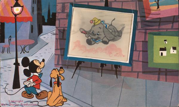 Rare: Lenticular Dumbo - Streets of Paris, Art Corner - Disneyland Anaheim California