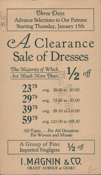 Ad for a dress sale at I. Magnin San Francisco California