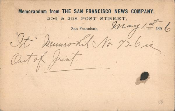 Memorandum from the San Francisco News Company California