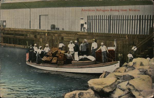 American Refugees fleeing from Mexico. Launch of the U. S. Army Transport Buford. Manzanillo