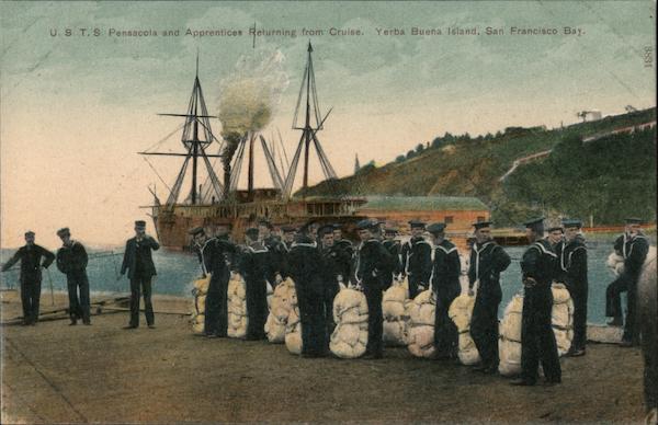 USTS Pensacola and Aprentices Returning from Cruise, Yerba Buena Island, San Francisco Bay California