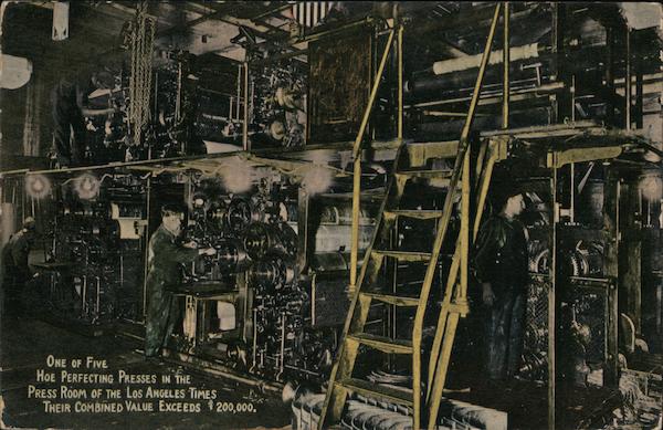 One of five hoe perfecting presses int he Press Room of the Los Angeles Times California