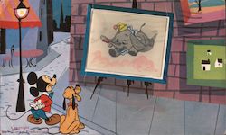 Rare: Lenticular Dumbo - Streets of Paris, Art Corner - Disneyland Postcard