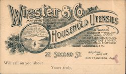 Wiester & Co Household Utensils San Francisco, CA Advertising Postcard Postcard Postcard