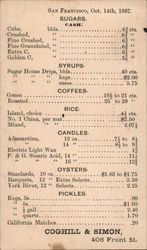 Coghill & Simon Price list for staple foods and household goods, 1887 Postcard