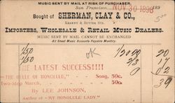 Receipt for sale of sheet music by mail, Sherman, Clay & Co. Postcard