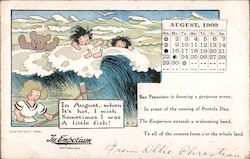 In August, When It's Hot. August 1909 Calendar. Ad for The Emporium. Postcard