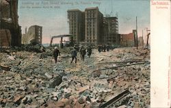 Looking up Post Street showing St. Francis Hotel after the disaster April 18, 1906 Postcard
