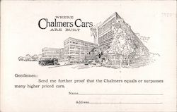 Where Chalmers Cars Are Built. Auto sales ad. Postcard