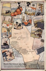 California Map: Ad for Pacific-Southwest Trust & Savings Bank. Postcard