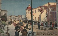 Bread Line after San Francisco Disaster 1905. Refugees Receiving Bread from California Baking Co. Postcard